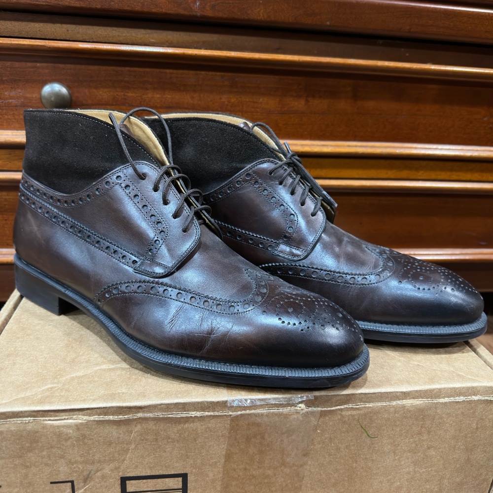 Magnanni Men's Brown Leather Brogue Wingtip Boots Size 7